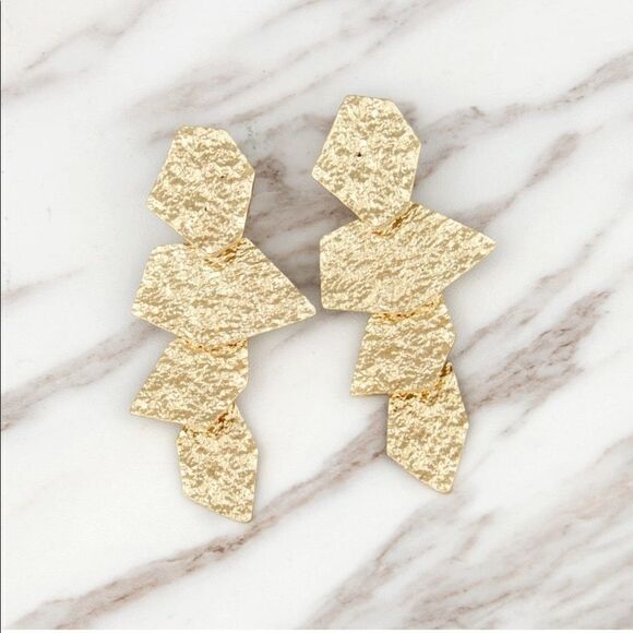 Hammered Gold Boho Earrings Statement Dangle Drops - Picture 1 of 4